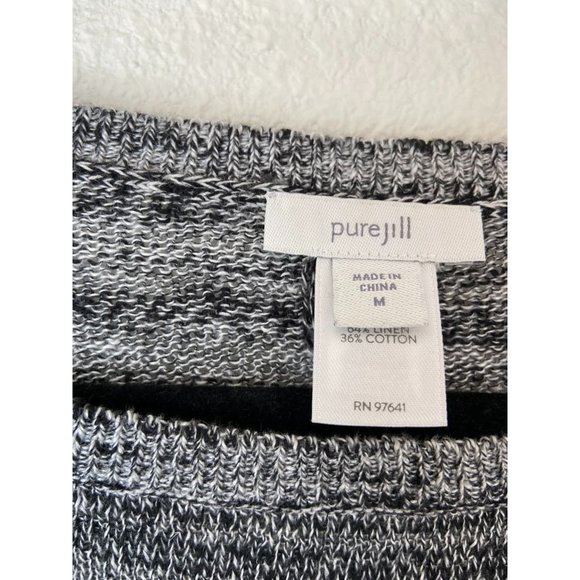PureJill women's medium heather grey knit oversized sweater top linen cotton - Picture 3 of 6